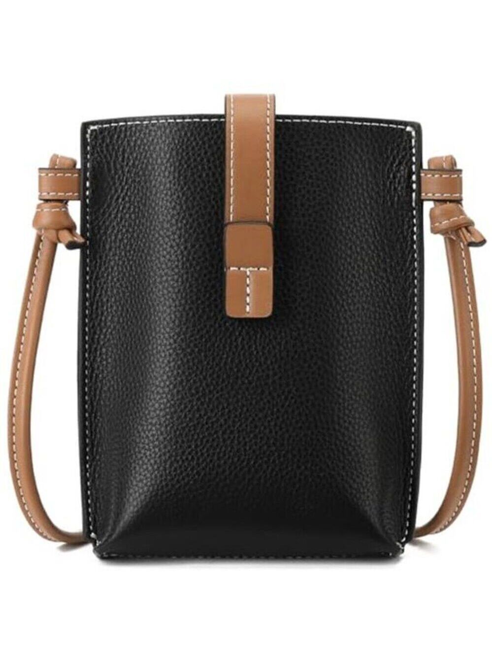 Black & Brown Leather Small Crossbody Bags Phone Purse Minimalism Travel Bag